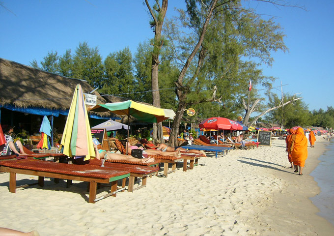 People enjoying the white sand coastline of Ochheuteal Beach