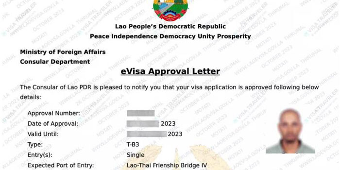 The e-visa of Laos