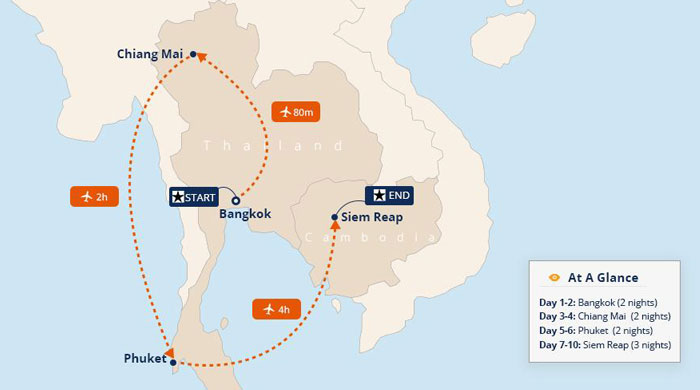 10-days-thailand-and-cambodia-tour-map