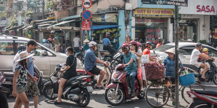 There is a lot of traffic on the streets of Ho Chi Minh City