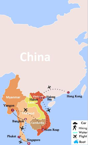 14 Days Hong Kong Vietnam Cambodia Myanmar Thailand And Map Of 14 Days Hong Kong Vietnam Cambodia Myanmar Thailand And Singapore