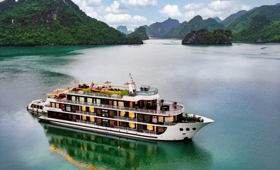 Luxury overnight cruise among the limestone islands of Halong Bay and Lan Ha Bay in Vietnam