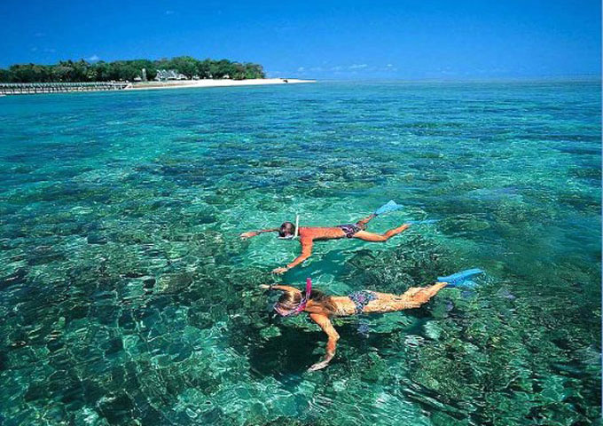 People are snorkeling on Cham Island.