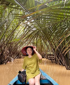 Ivy on a Mekong Delta boat trip