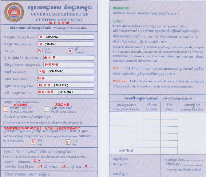 Customs declaration образец