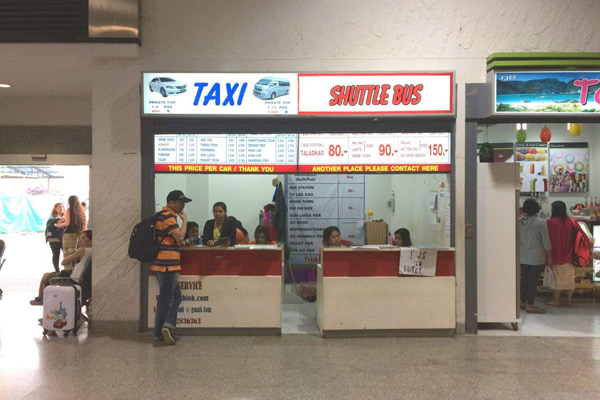 There is a counter which offers tickets of taxi and shuttle buses